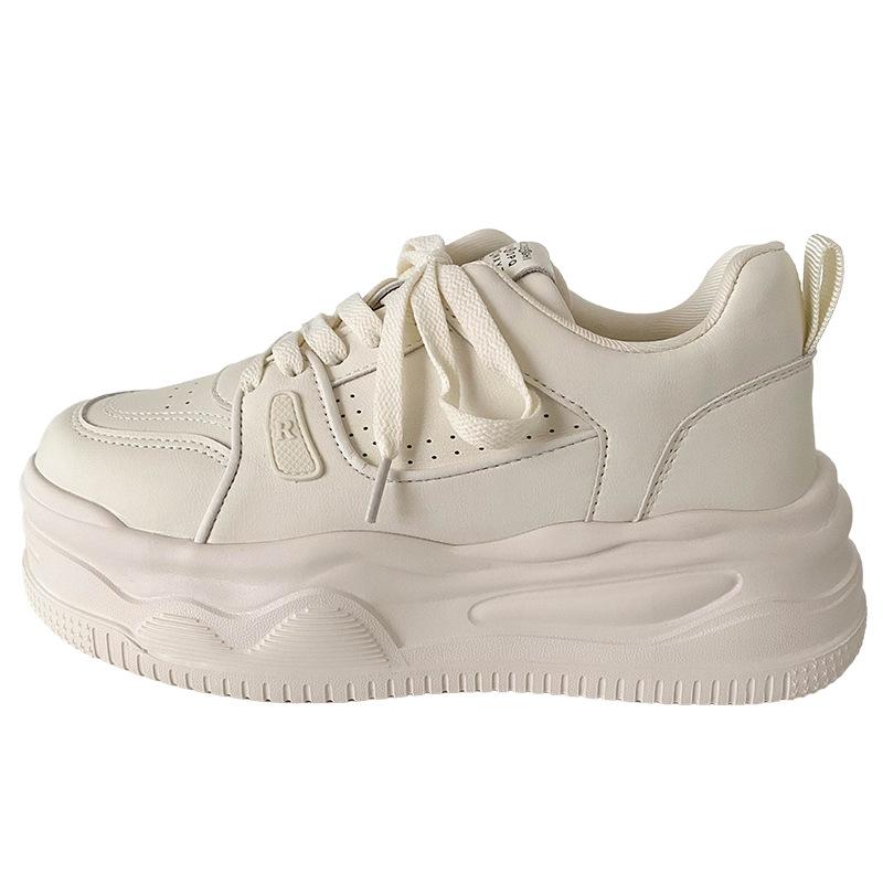 

XY-A313 latex insole/thick sole heightening leather surface little white shoes women s shoes 2025 new breathable board shoes sports shoes 35 бежевый