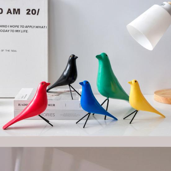 Wooden Colorful Bird Figurine Hand-painted Bird Statue Simulated Animal Sculpture Home Office Desktop Decoration