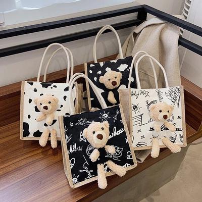 Bolsa de lona fofa de urso, bolsa para meninas, bolsa de moedas para estudantes, bolsa de presente, bolsa de lona simples e fashion, bolsa de lona, bolsa de compras de mão