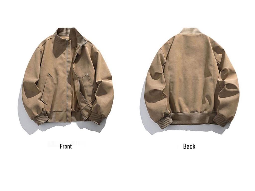 Unisex Retro PU Leather Stand-Collar Baseball Pilot Jacket - Autumn/Winter Trendy, Versatile & Loose Fit Outerwear.