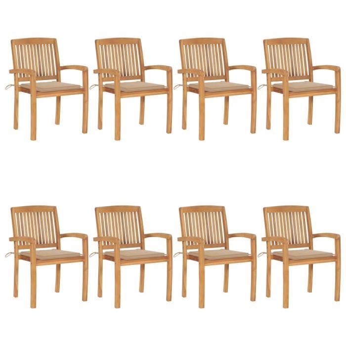 VidaXL Chaises de jardin empilables avec coussins 8 pcs Teck solide
