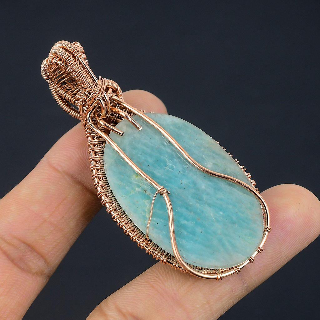 Amazonite Pendant, 999 Copper Wire Wrapped Pendant Handmade Gemstone Jewelry, Gifts For Wife Brand New Pendant