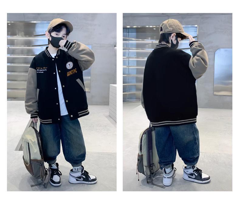 Spring and Autumn 2025 Boys' Baseball Jacket – Fashionable Medium and Large Sizes