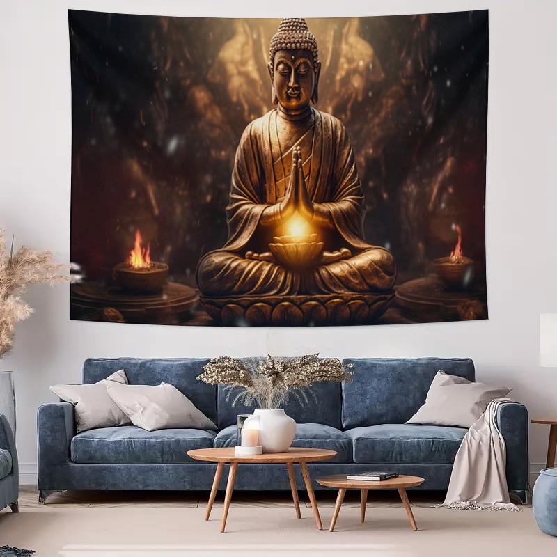 Golden Buddha Meditation Zen Spiritual Art Wall Tapestry Machine Washable All Season Decor Art Print Religious Design Home