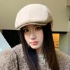 British Retro Forward Hat Autumn and Winter Splicing Plus Velvet Thickened Baseball Cap Showing Off The Face Small Warm Newspaper Hat