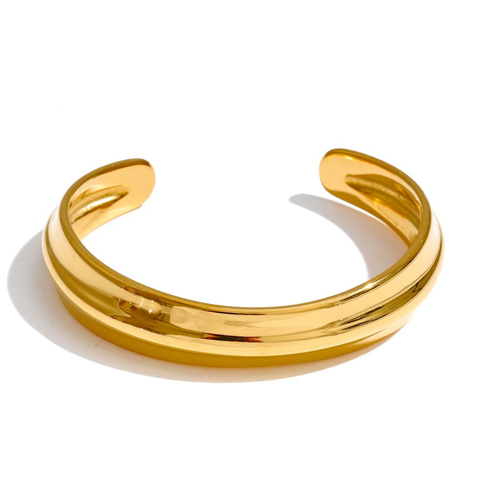 

Yhpup 60mm Stainless Steel Metal Open Statement Bracelet Bangle for Women Texture Simple Waterproof Jewelry Accessories