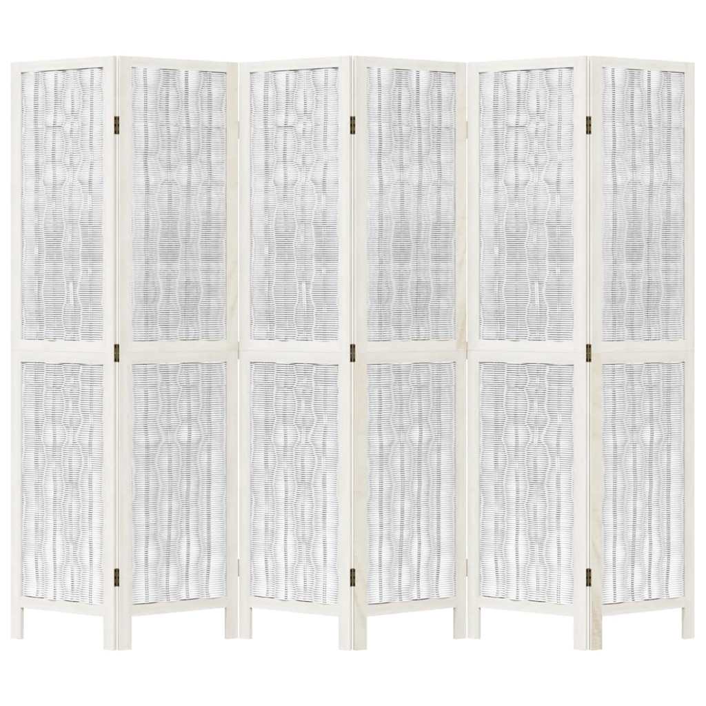 6 Piece Room Divider White Solid Paulownia Wood