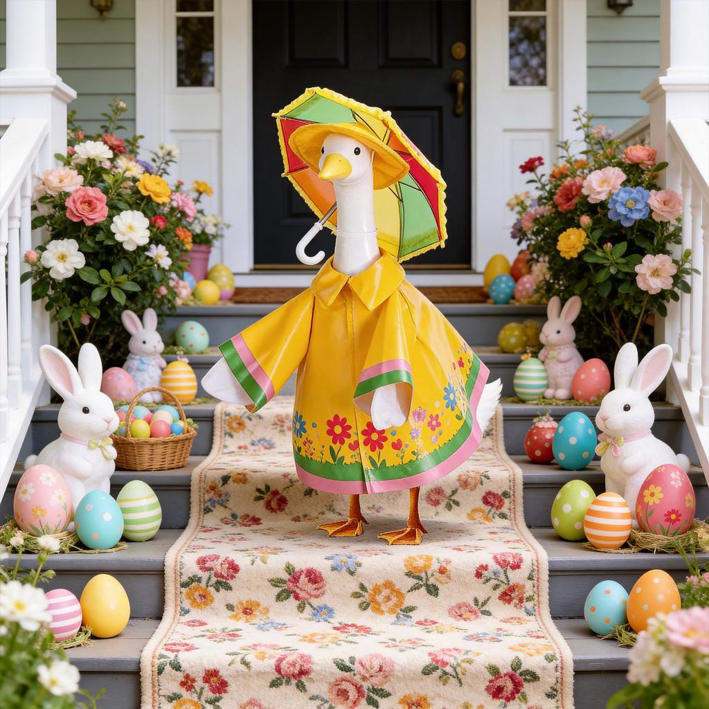 Goose Statue Raincoat Clothes with Umbrella Hat Goose Costume Fits Lawn Geese Statues for Outdoor Patio Garden Decoration