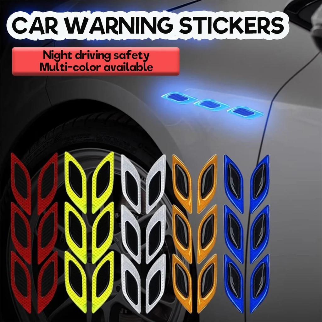 6Pcs/Set Car Reflective Carbon Fiber Bumper Strips Safety Warning Tape Safety Warning Sticker Auto Moto Exterior Accessories