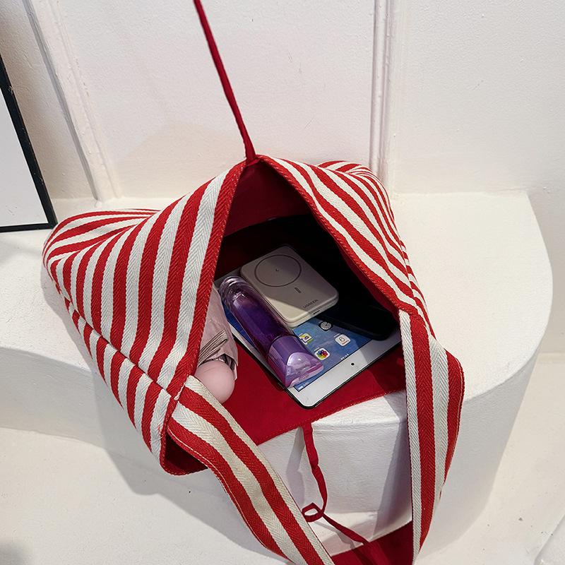 Bow striped canvas bag women lazy large capacity lightweight shoulder messenger bag
