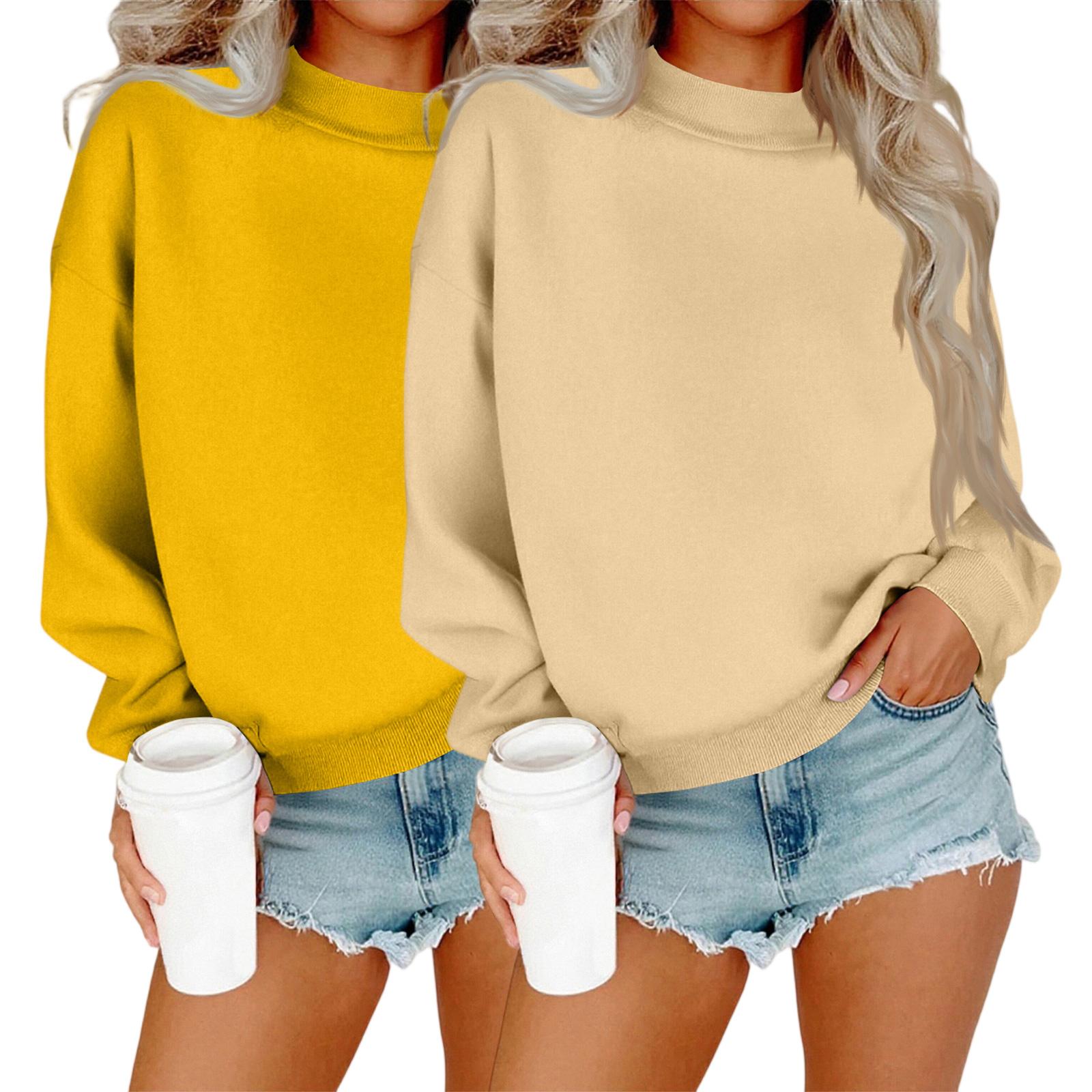 

Женский модный повседневный топ с длинными рукавами и круглым вырезом, толстовка-комбо XL жёлтый