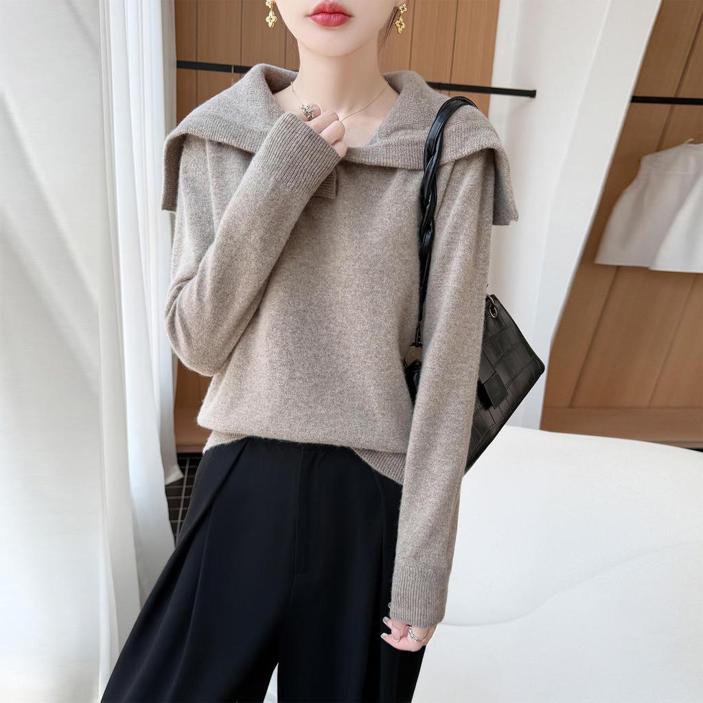 2026 Autumn/Winter Pure Wool Sailor Collar Loose Knit Sweater