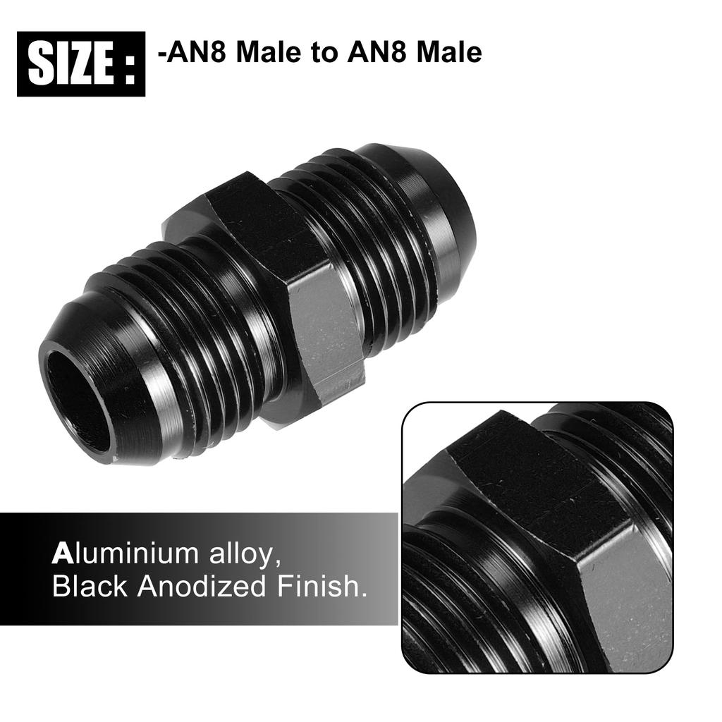uxcell Car Fuel Pipe Connector Universal Male To Male Flare Coupling Hose Fitting Adapter Black 1pcs AN8