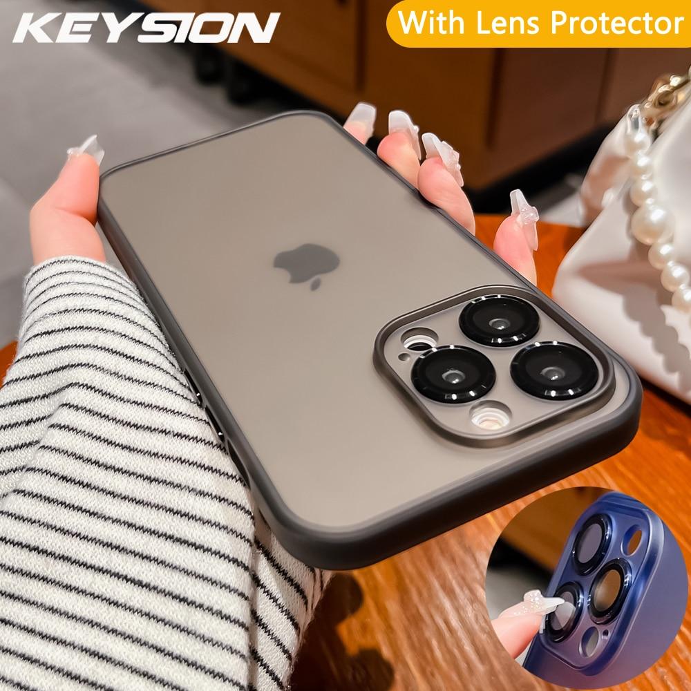 

Матовый чехол KEYSION для iPhone 15 Pro Max 15, ультра прозрачный силиконовый чехол для защиты объектива камеры, чехол для телефона iPhone 14 13 12 11