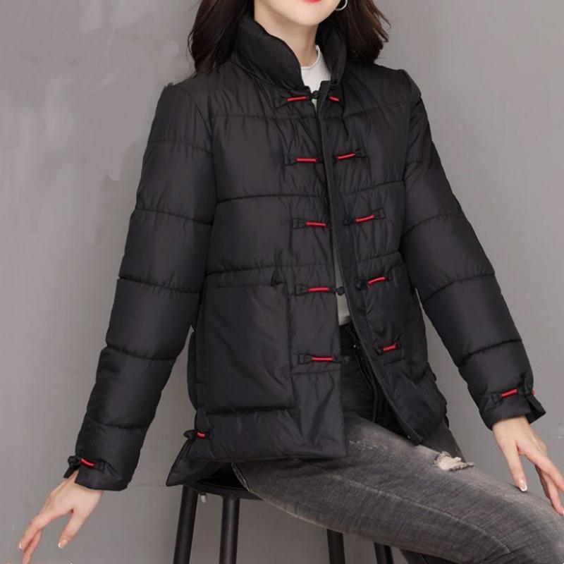 Retro Literary and Artistic Plate Buckle Stand-up Collar Winter Down Padded Jacket Women's Loose Thickened All-match Warm Bread Jacket Padded Jacket