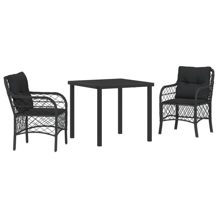 VidaXL Ensemble de Salle à Manger de Jardin de 3 Pièces avec Coussins Noir Poly Rattan 3380204