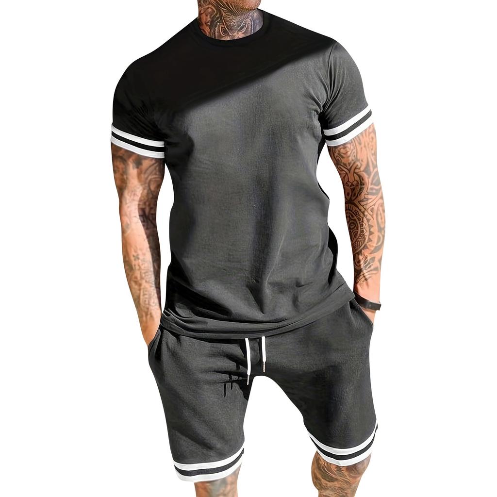 Men's Short-sleeved T-shirt And Round-neck Set   Men's Sports Shorts  Set