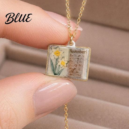 Stylish Women Necklace Birth Flower Necklace Floral Book Pendant January