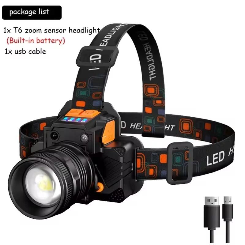 Super Bright  USB Rechargeable Headlight with 5 Lighting Modes Head Light Digital Electric Display for Outdoor Fishing Camping
