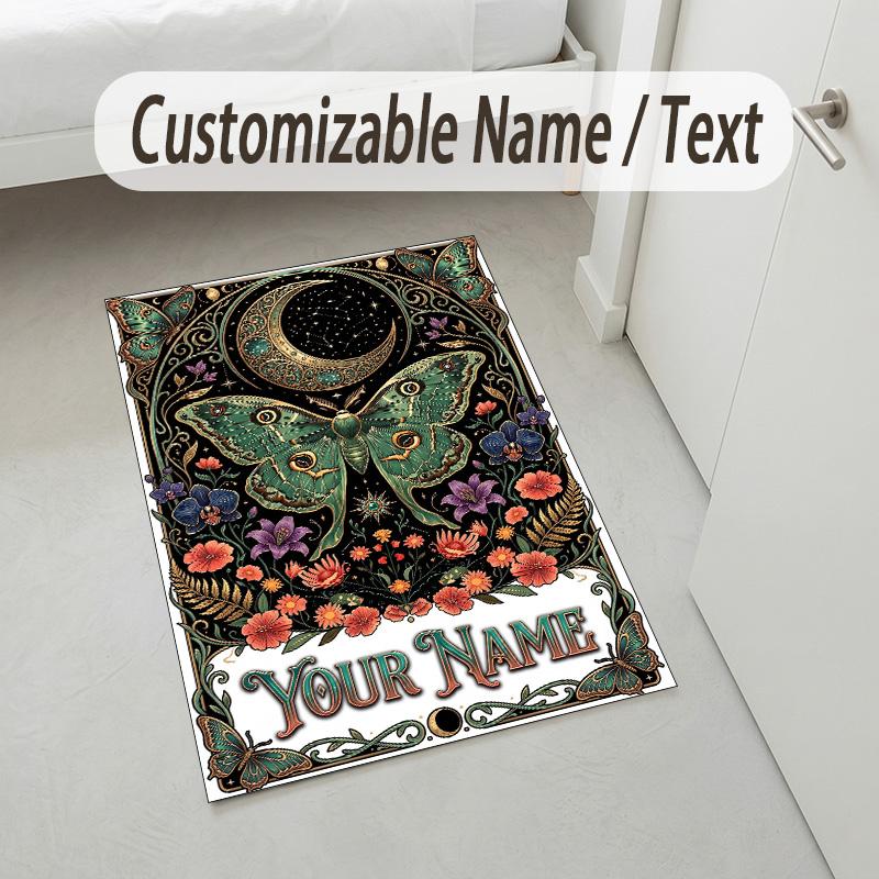 Celestial Moon Theme Soft Crystal Velvet Rug Custom Name & Text Print Non Slip Floor Rug for Bedroom Living Room