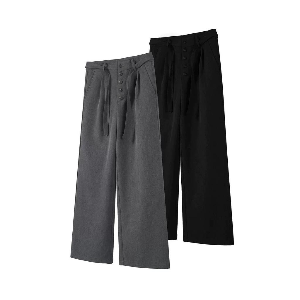 American retro high street wide-leg pants men's summer buckle drape loose straight casual trousers direct supply
