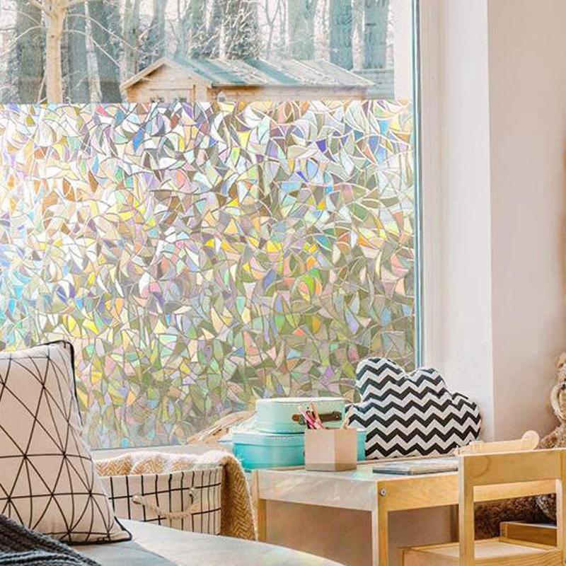 Fensterfolien mit 3D-Regenbogeneffekt, Sichtschutz, dekorative Folie, UV-Schutz, nicht klebend, statisch haftende Glasaufkleber