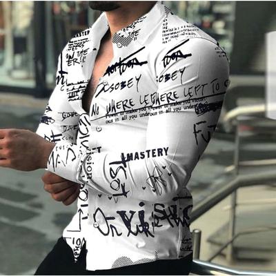 Men's Vintage Printed Long Sleeve Shirts Casual Cardigan New Button Holiday Fashion Shirts