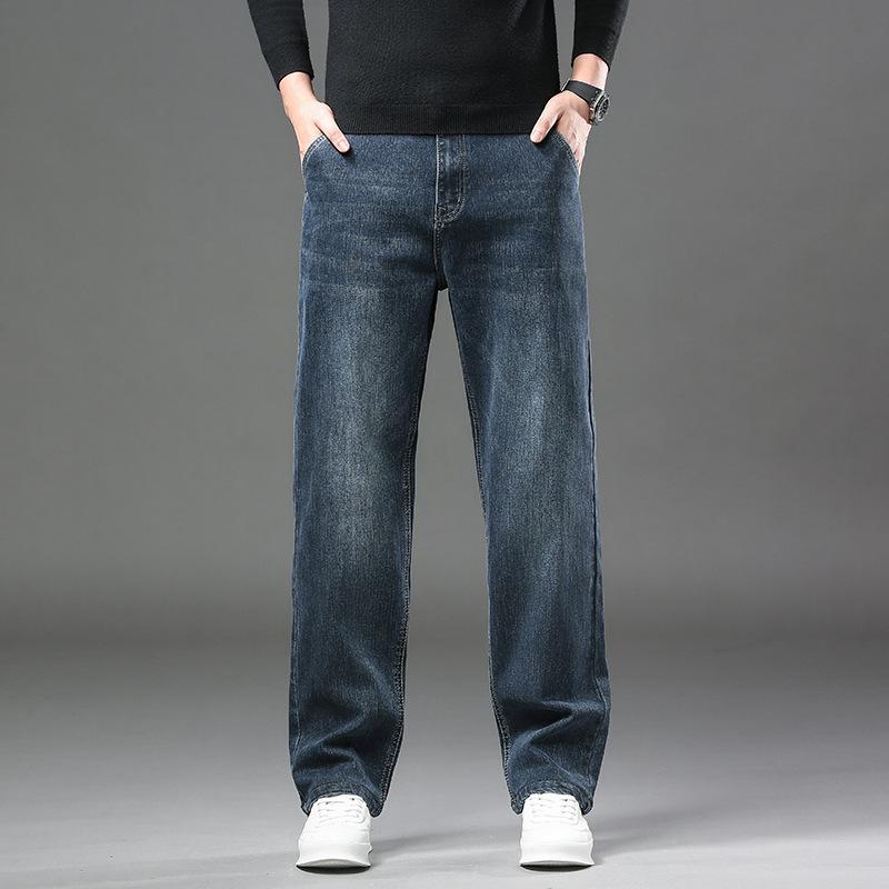 JYL New jeans men's wide straight hair spring and autumn thick elastic trousers