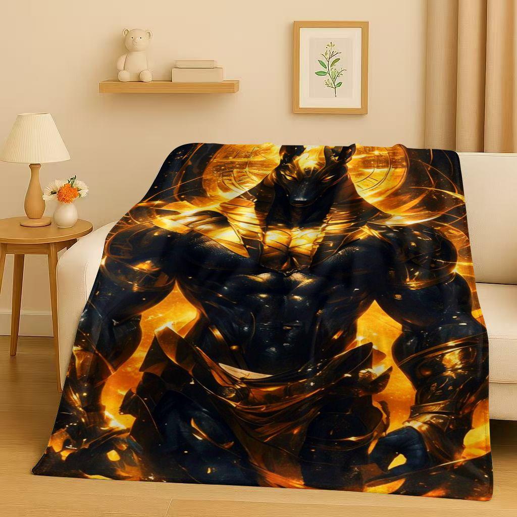 Toter Gott Anubis Pharao Altes Ägypten Mythologie Cartoon Flanelldecke, Ultraweiche Plüschdecke für Zuhause Schlafzimmer Bett Sofa Abdeckung