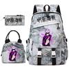 Anime Jujutsu Kaisen Backpack Set for Girls 3pcs School Bookbag Lunch Bag Pencil Case Casual Travel Rucksack