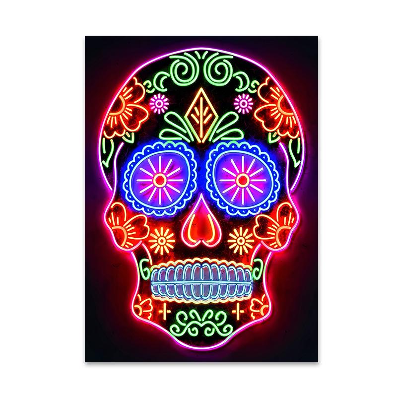 

Неоновый эффект черепа постеры и принты современная живопись настенные художественные картины для гостиной игровой комнаты украшения дома подарки 21x30cm No Framed