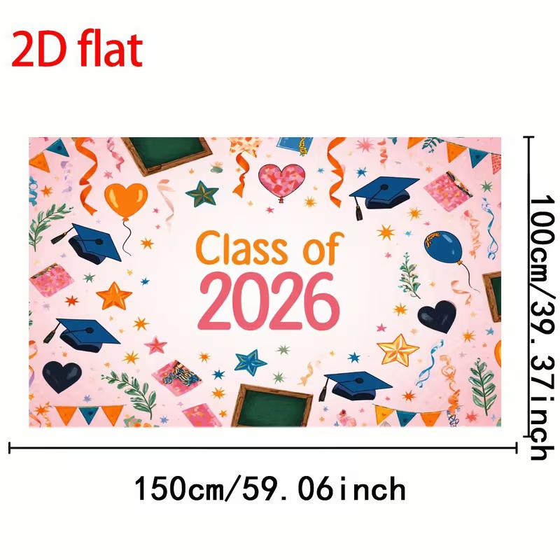 2D Class of 2026 Grad Banner, Cute Pink Background with Stars