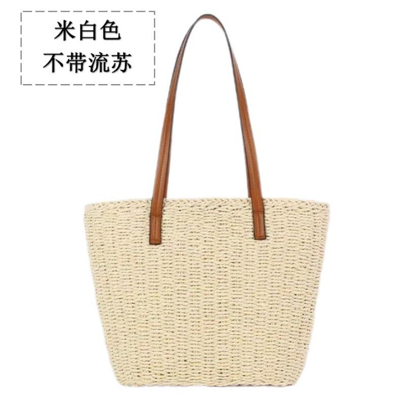 New tassel straw woven bag shoulder vegetable basket woven bag women's bag large capacity portable tote bag vacation beach bag