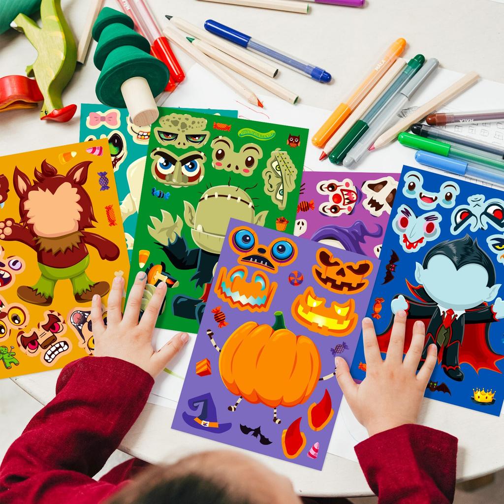 Halloween Face-changing Sticker Cartoon Character Puzzle Sticker Kids Fun Waterproof Sticker