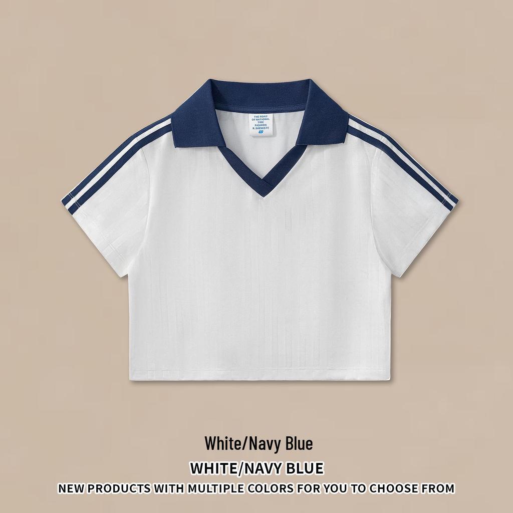 RS Women's Retro V-Neck Football T-shirt - Patchwork Stripes, Short Sleeve, USA/Canada/Mexico Sports Style