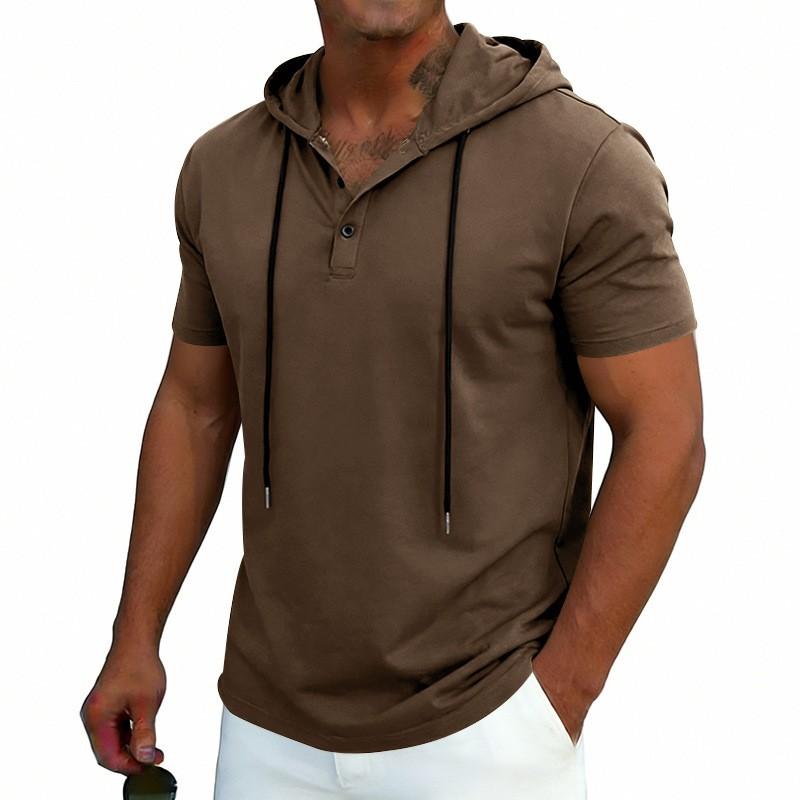 Mens Oversized Loose Fit Hooded Henley Sleeveless Top Sport Casual Vest