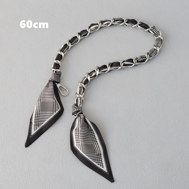 New Fashion Brand Woman Handbag Accessory Chains Detachable Floral Print Gold Silver Metal Silk Shoulder Strap Women DIY Chain Bag Handles