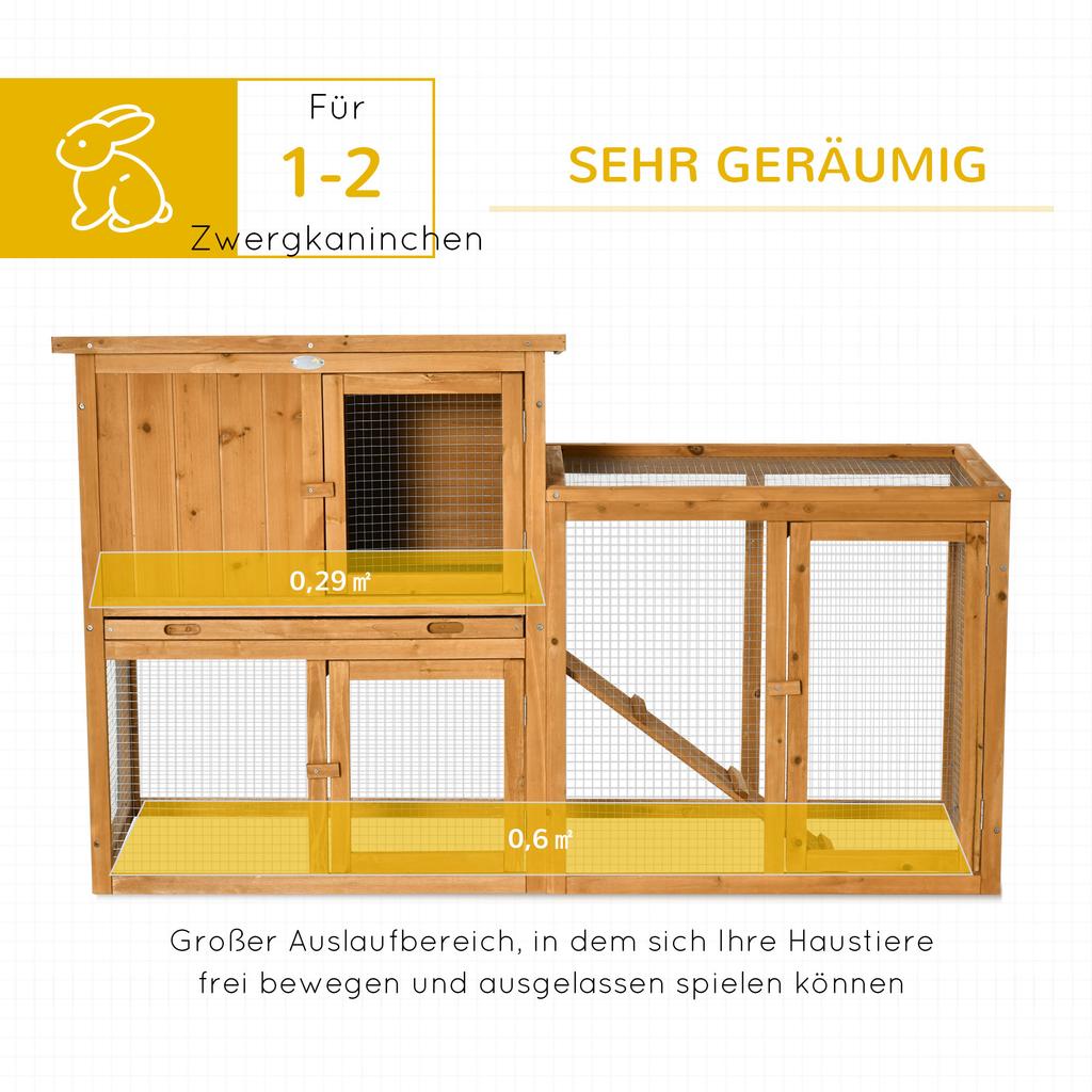 Kleine dierenkooi met buitenren, uitneembare bodembak, weerbestendig, 141 cm x 60 cm x 86 cm, bruin