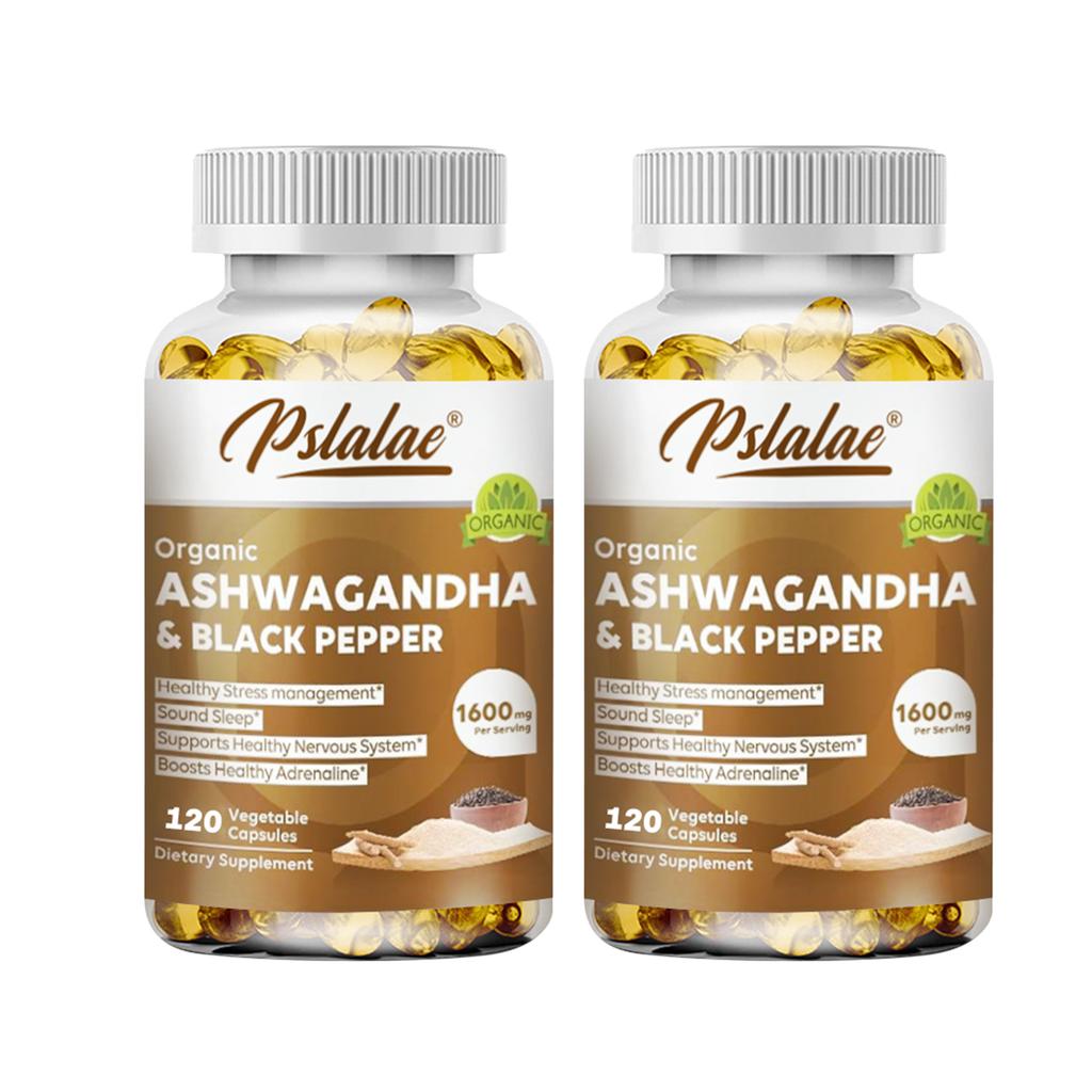High-Concentration Ashwagandha Capsules with Organic Black Pepper, 1600mg, Suitable for Men and Women