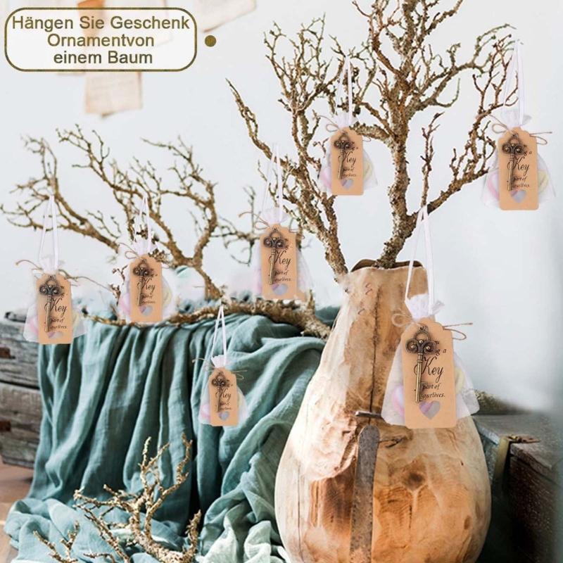 Set da 50 Pezzi Regalo Matrimonio Apribottiglie Chiave Vintage Scatoline Portaconfetti Biglietto di Ringraziamento per gli Ospiti Decorazione Festa di Matrimonio Artigianato Fai da Te