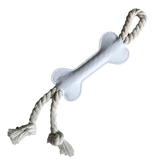 Dog Rope Toy Felt Bone Dog Chew Toy Interactive Tug-of-War Rope Dog Toy for Teeth Cleaning Puppy Teething белый