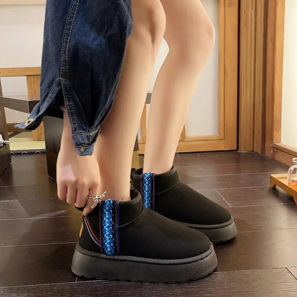 Fashion Women's Ankle Snow Boots Round Toe Booties Shoes for Woman Elegant With Low Heels Boot Designer Luxury Large Size Warm 39 Pu Y2k