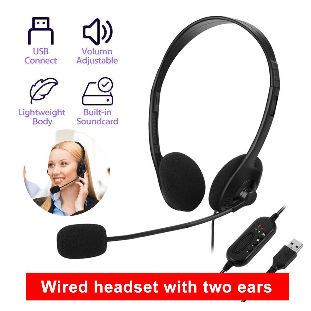 USB headset with microphone noise reduction for computer calls chat call center headset  headset