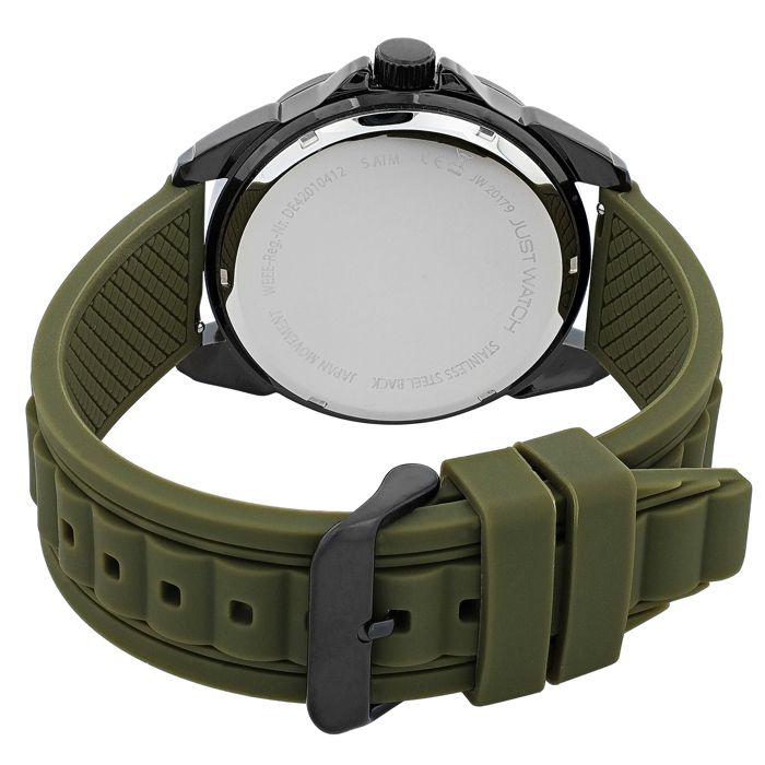 Montre - Aaron - Bracelet silicone vert - Boîtier métal 45 mm - Étanchéité 5 ATM