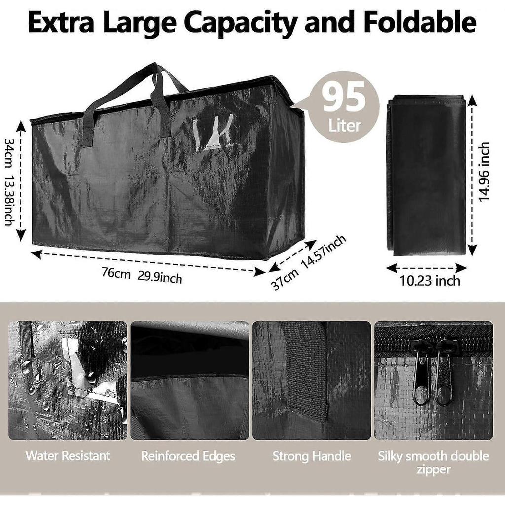 10 Pack Waterproof Moving Bags with Strong Zippers and Reinforced Handles, Real 100lb Capacity Extra Heavy Duty Large Storage Totes for Packing & Mov