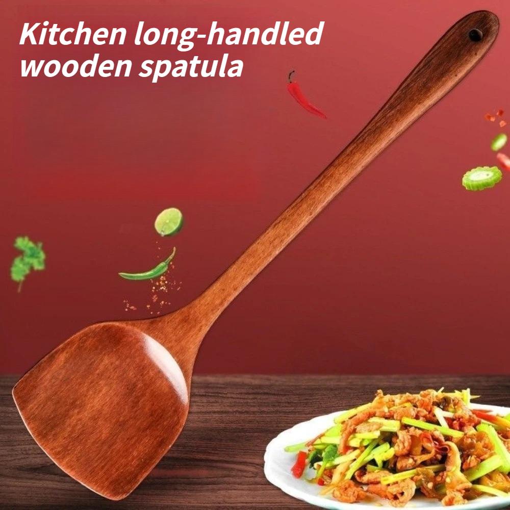 Long Handle Wooden Spatula Spatule Cuisine Antiadhésive Spatule de Cuisson en Bois 1/3/5Pcs Utensile Pour Poêle Ménage Cuisine