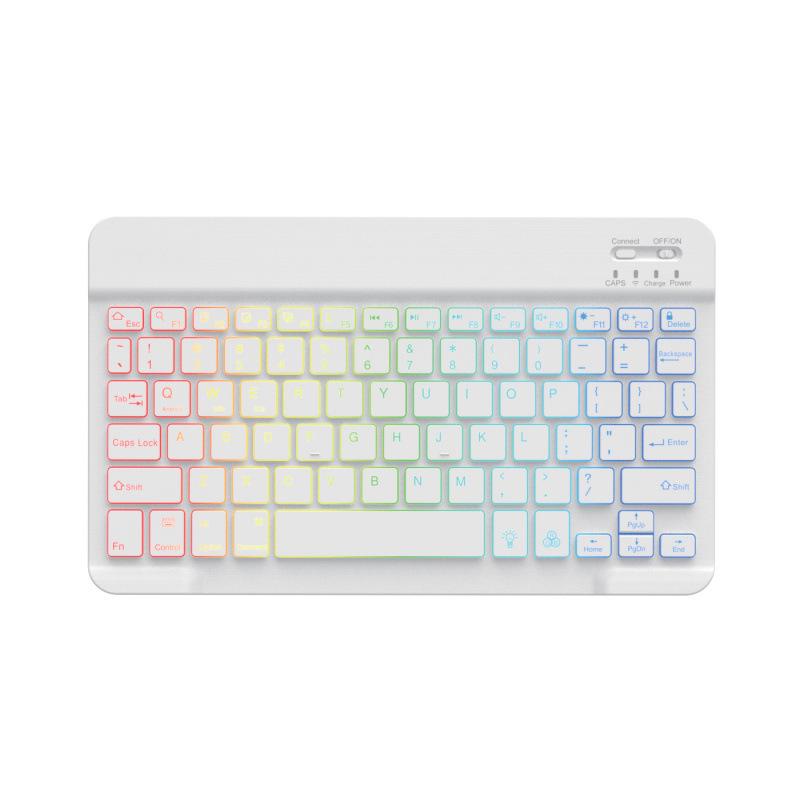 Russian Backlit Bluetooth Keyboard and Mouse, Compatible with iPad, Phones, Tablets, featuring Spanish and Arabic Layout with Seven-Color Lighting.