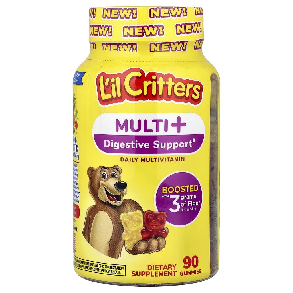 L'Il Critters, Multivitamin + Digestive Support, Daily Multivitamin Gummies, Chewy Cherry, Orange Juice, 90 Gummies