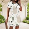 Women Plus Size Off White Round Neck Short Sleeve Printed Fitted Mini Dress