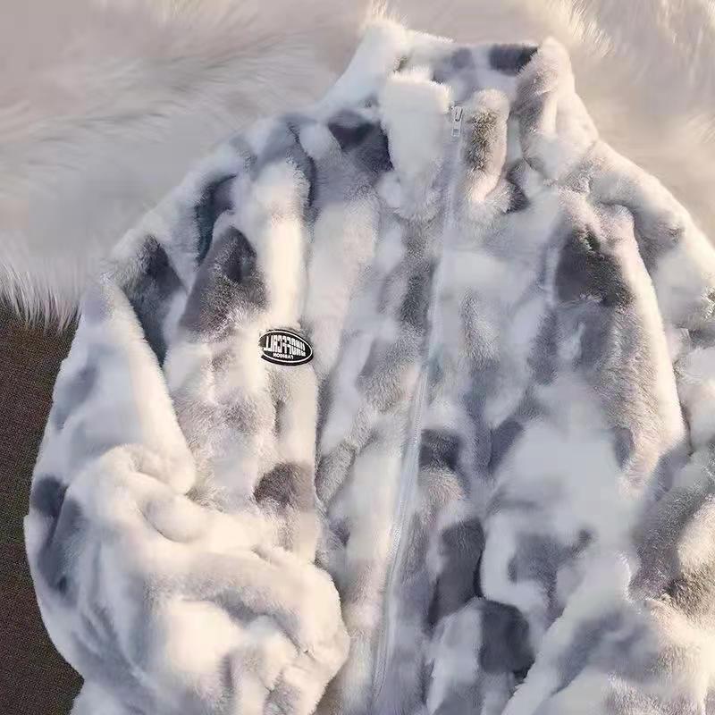Dámská zimní nadměrná velikost model s kapucí tie-dye úzký model na zip topy teplý klopa ležérní krátká bunda